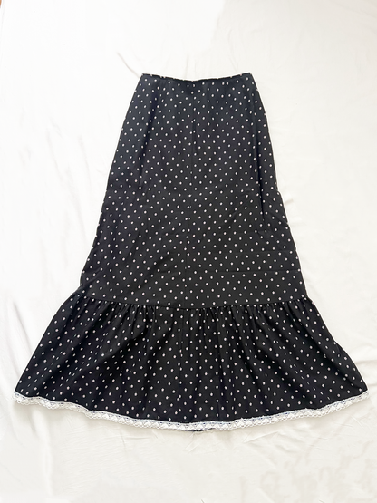 70s black and white flower maxi skirt, Size S