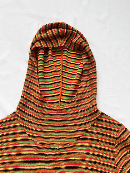 70s knitted striped hooded dress, Size S