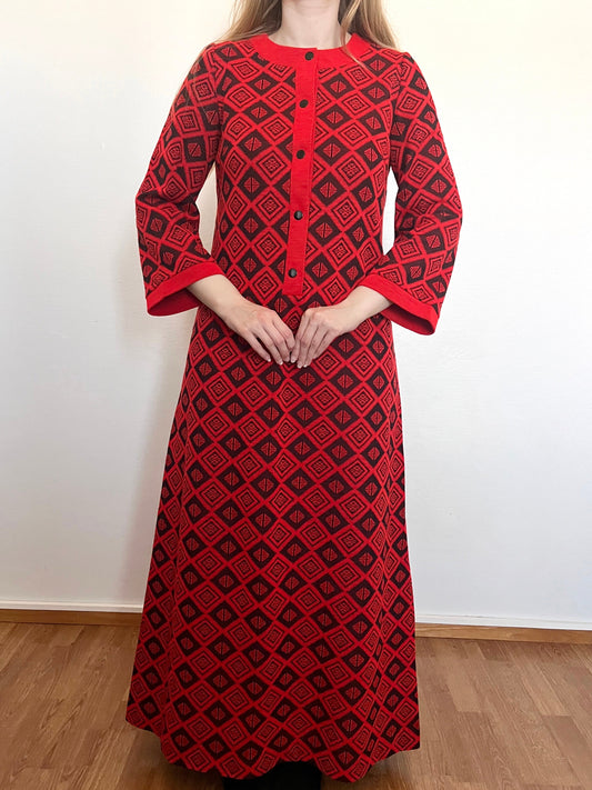 70s red and black dress, Size M