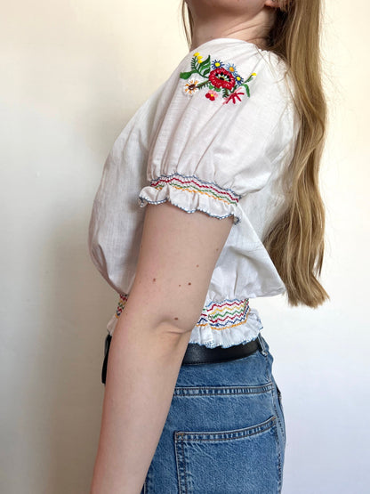 70s hungarian floral blouse, Size S