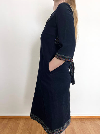 70s navy ribbed dress with pockets, Size S