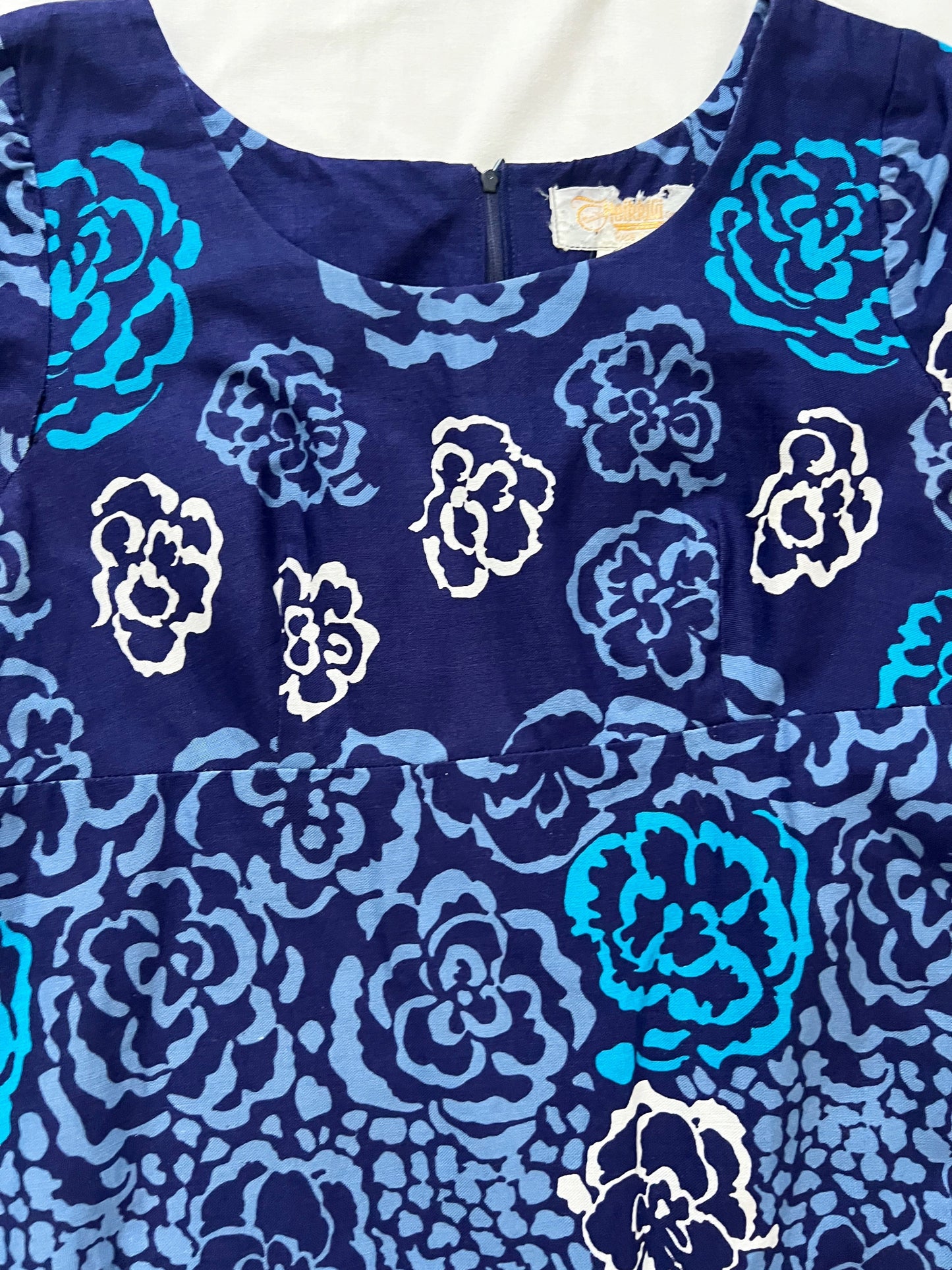 70s 100% cotton blue floral maxi dress, Size S