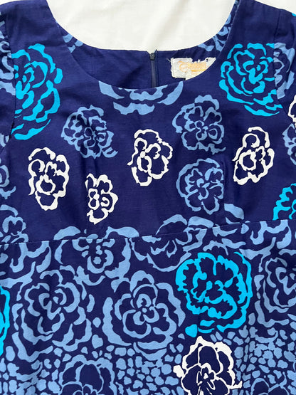 70s 100% cotton blue floral maxi dress, Size S