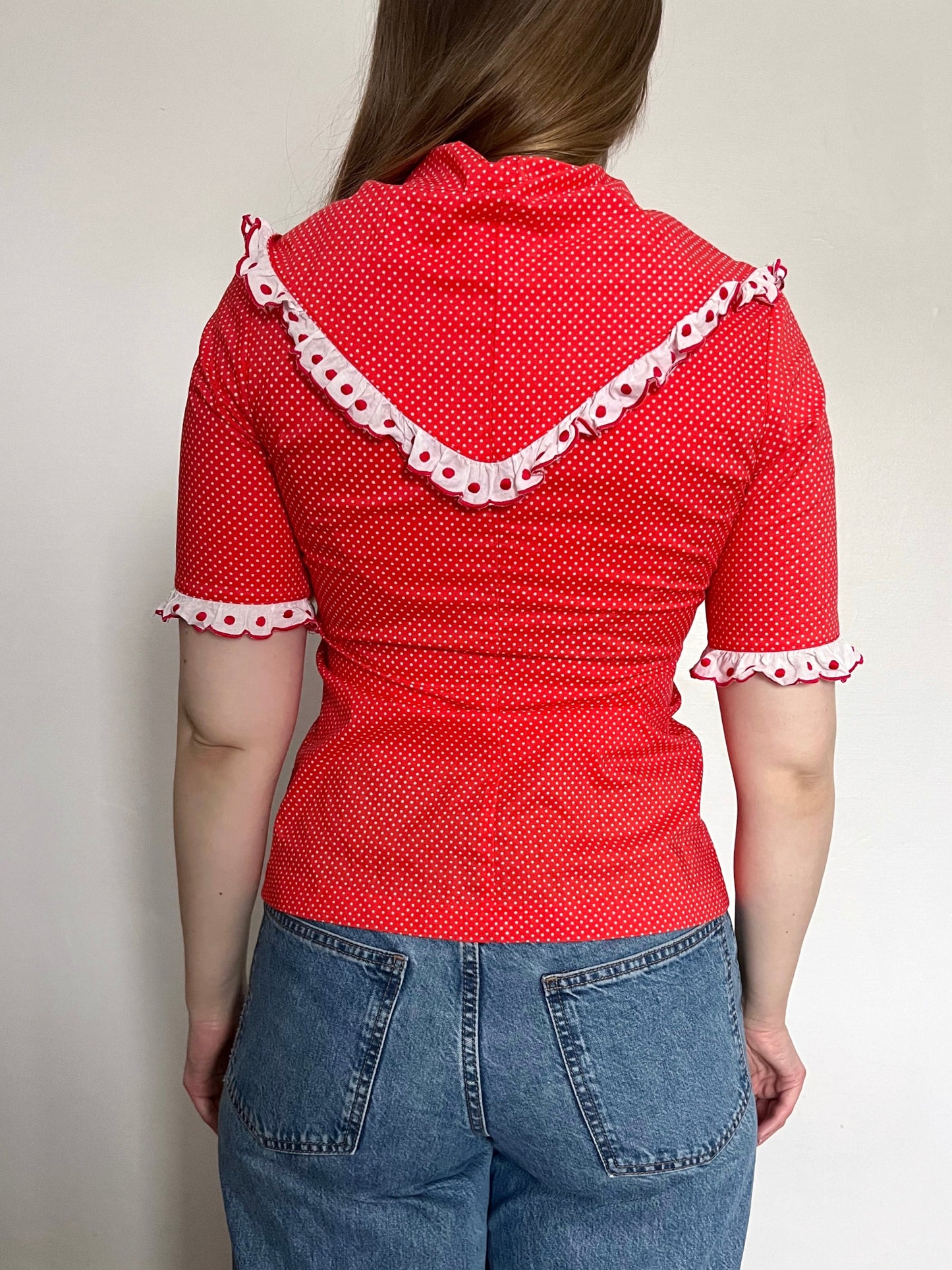 70s Pia & Paula red and white polka dot blouse, Size S