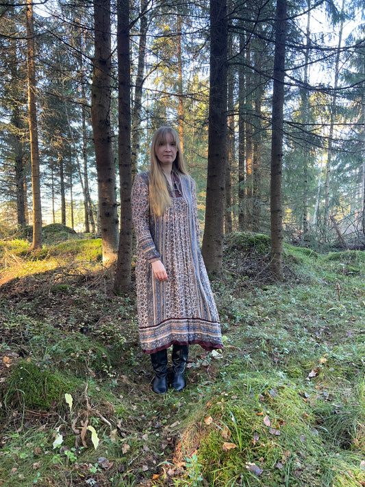70s Indian cotton gauze pattern dress, Size M