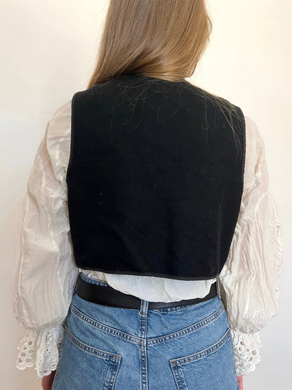 70s black and pink floral vest, Size S-M