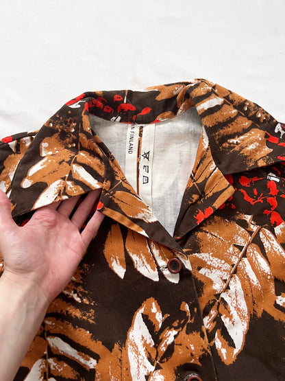 Cotton brown leaf pocket dress, Size L