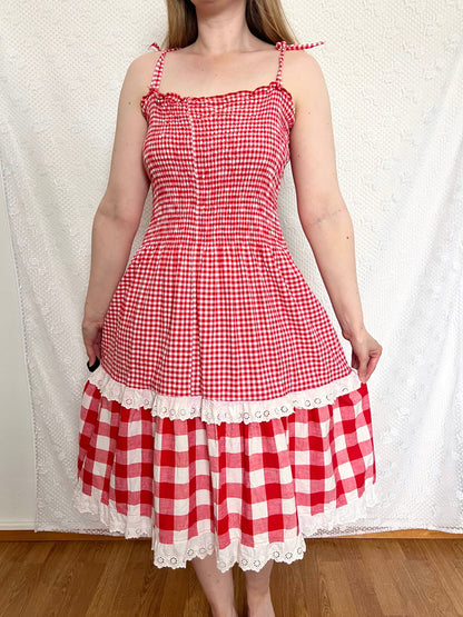 70s red and white gingham sundress, Size M