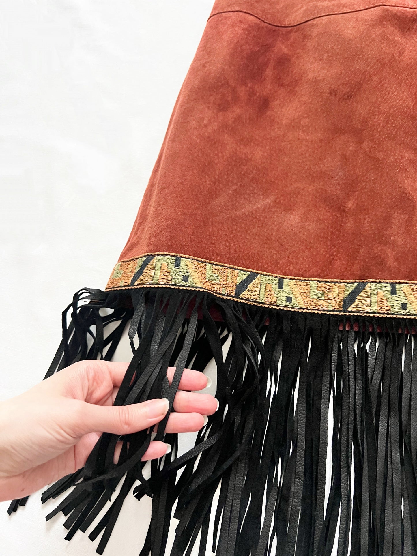 70s suede fringe skirt, Size S