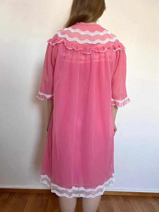 60s romantic pink peignoir set, Size L