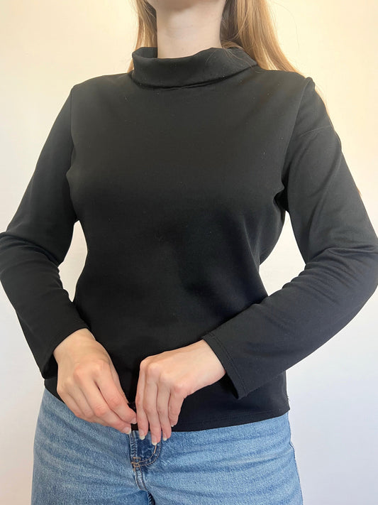 70s black mockneck top, Size L-XL