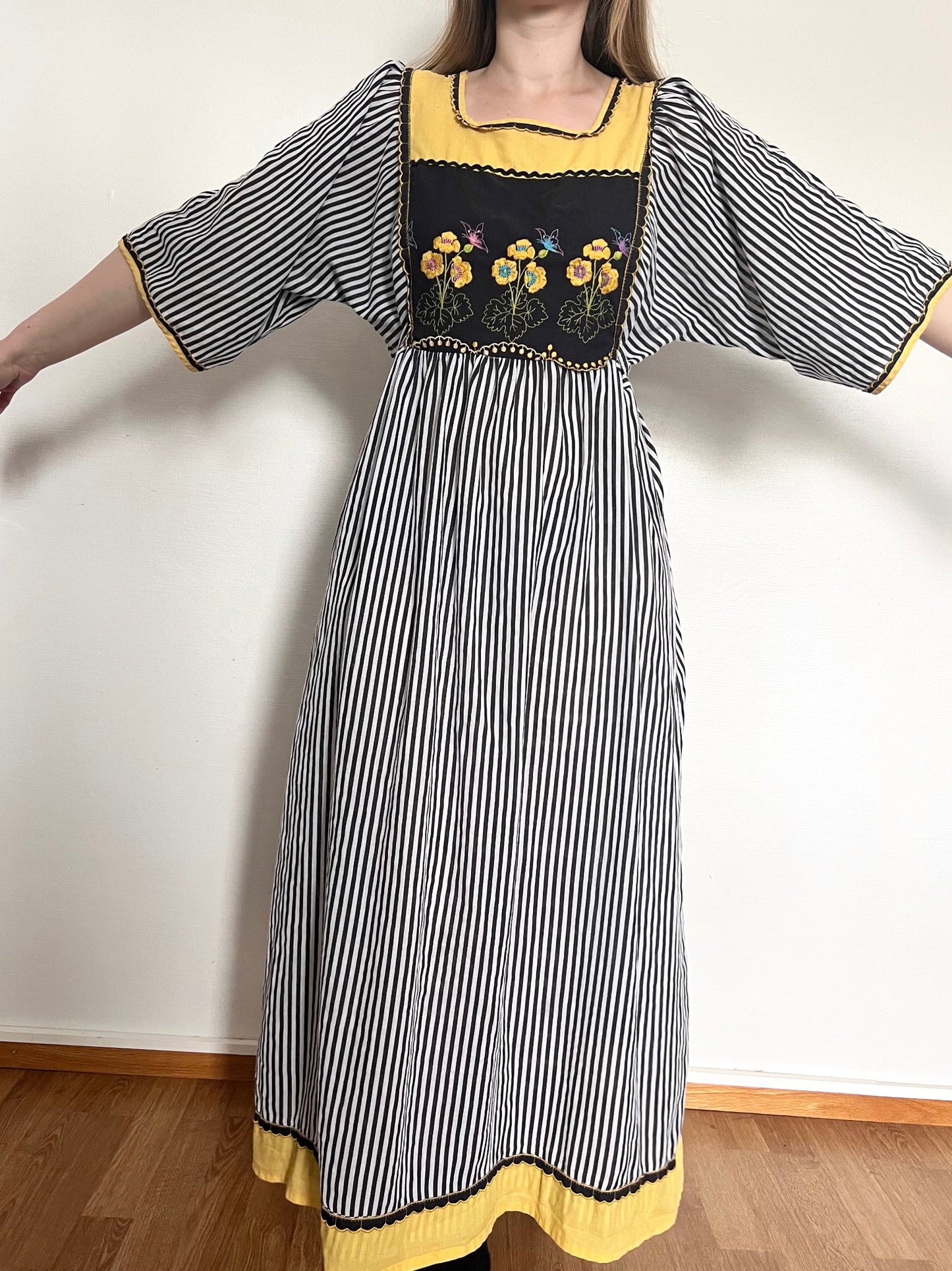 70s striped floral dress, Size L