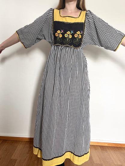 70s striped floral dress, Size L