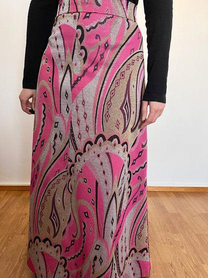 70s pink glittery maxi skirt, Size S