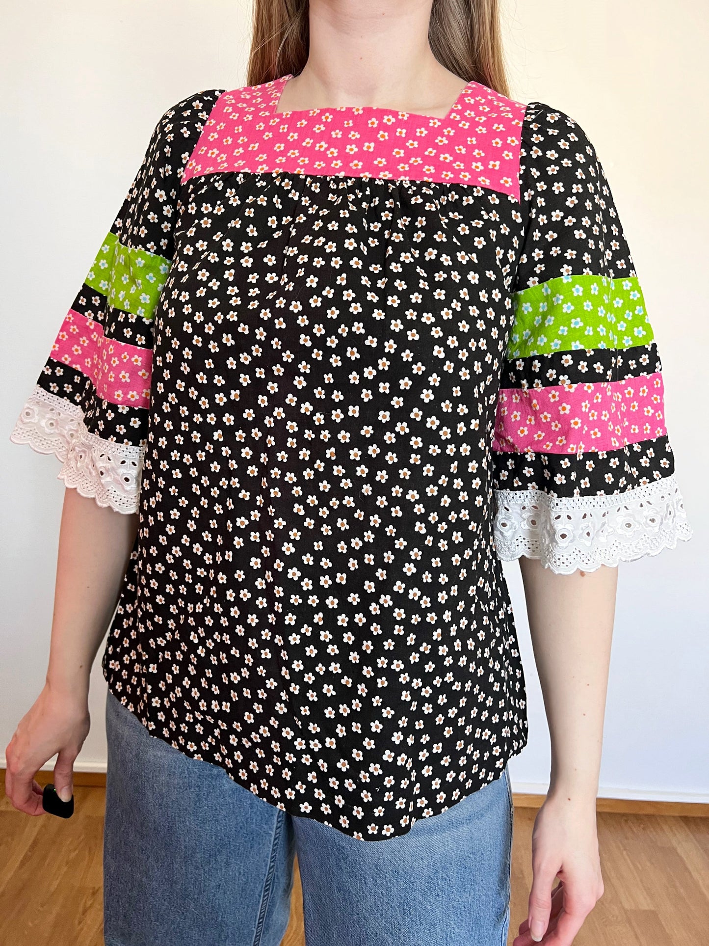 70s Pia & Paula cotton floral top, Size S