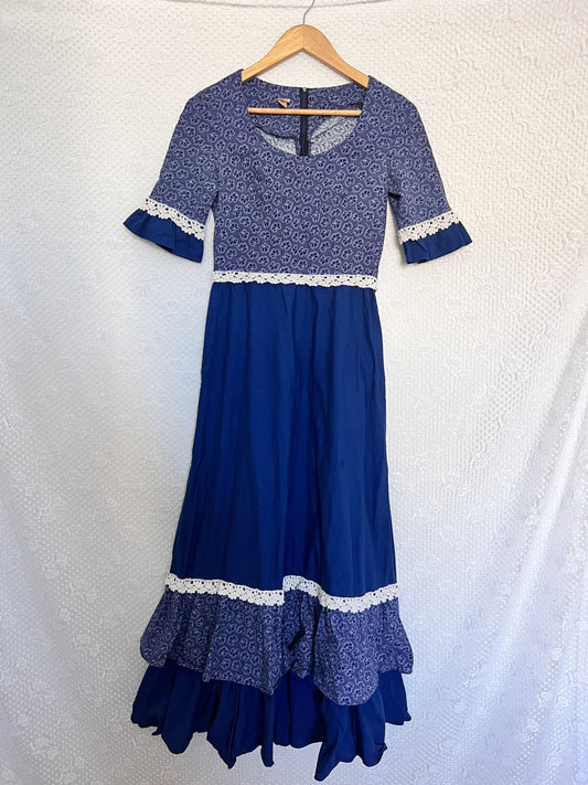 70s blue and white dress, Size XS