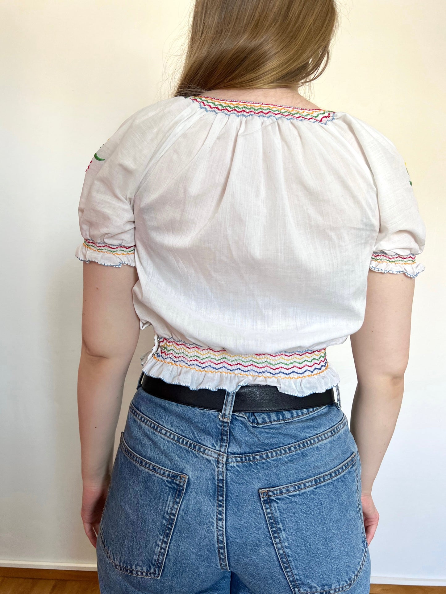 70s hungarian floral blouse, Size S