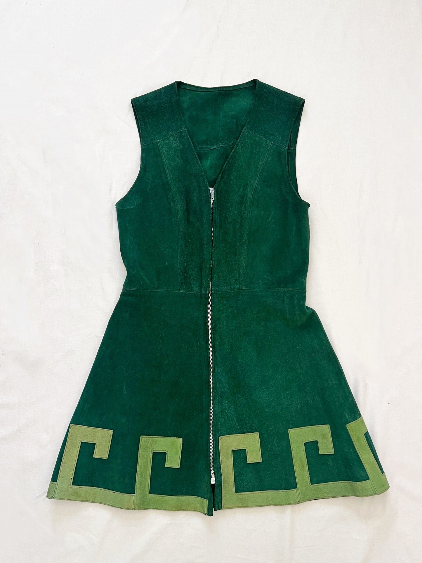 60s green suede dress, Size XS