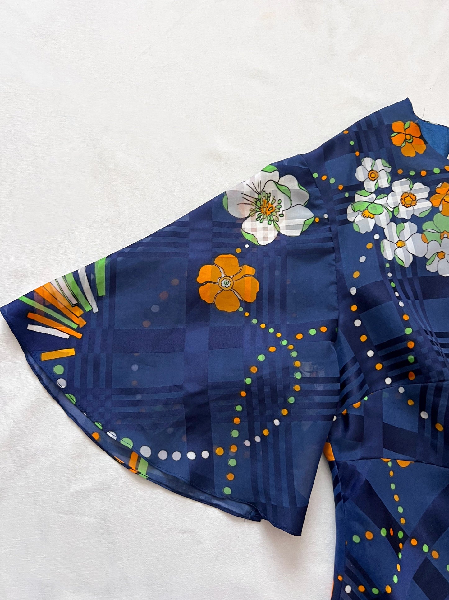 70s blue flared sleeves mini dress, Size XS-S