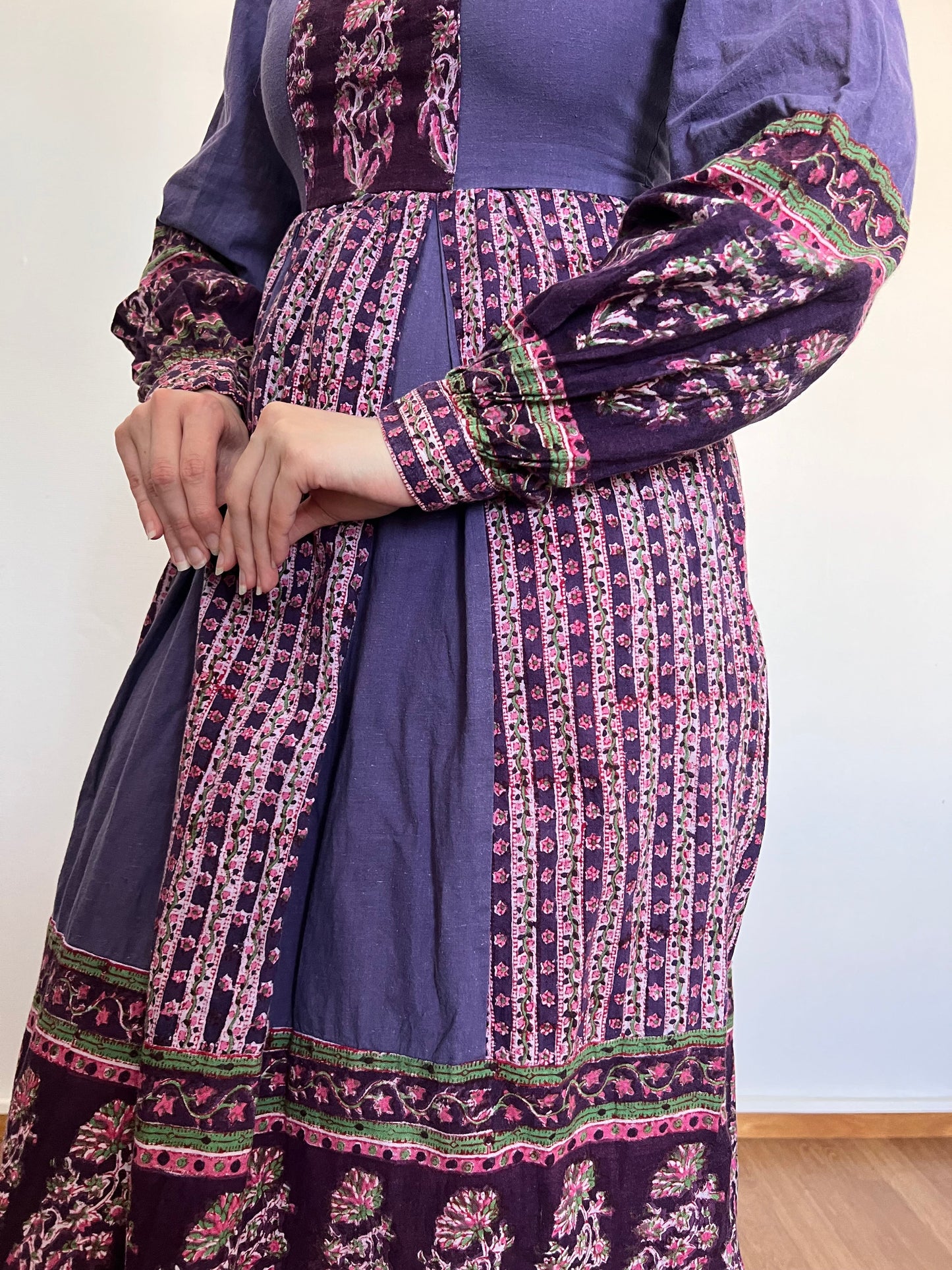 70s purple cotton dress, Size S