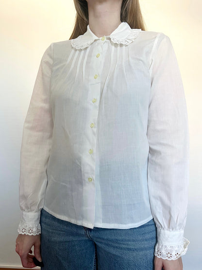 70s white lace blouse, Size M-L
