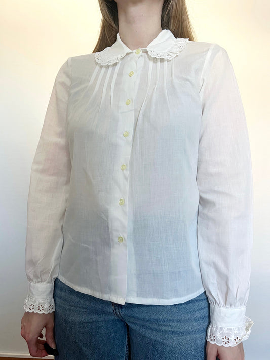 70s white lace blouse, Size M-L