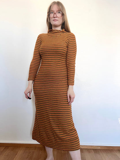 70s knitted striped hooded dress, Size S