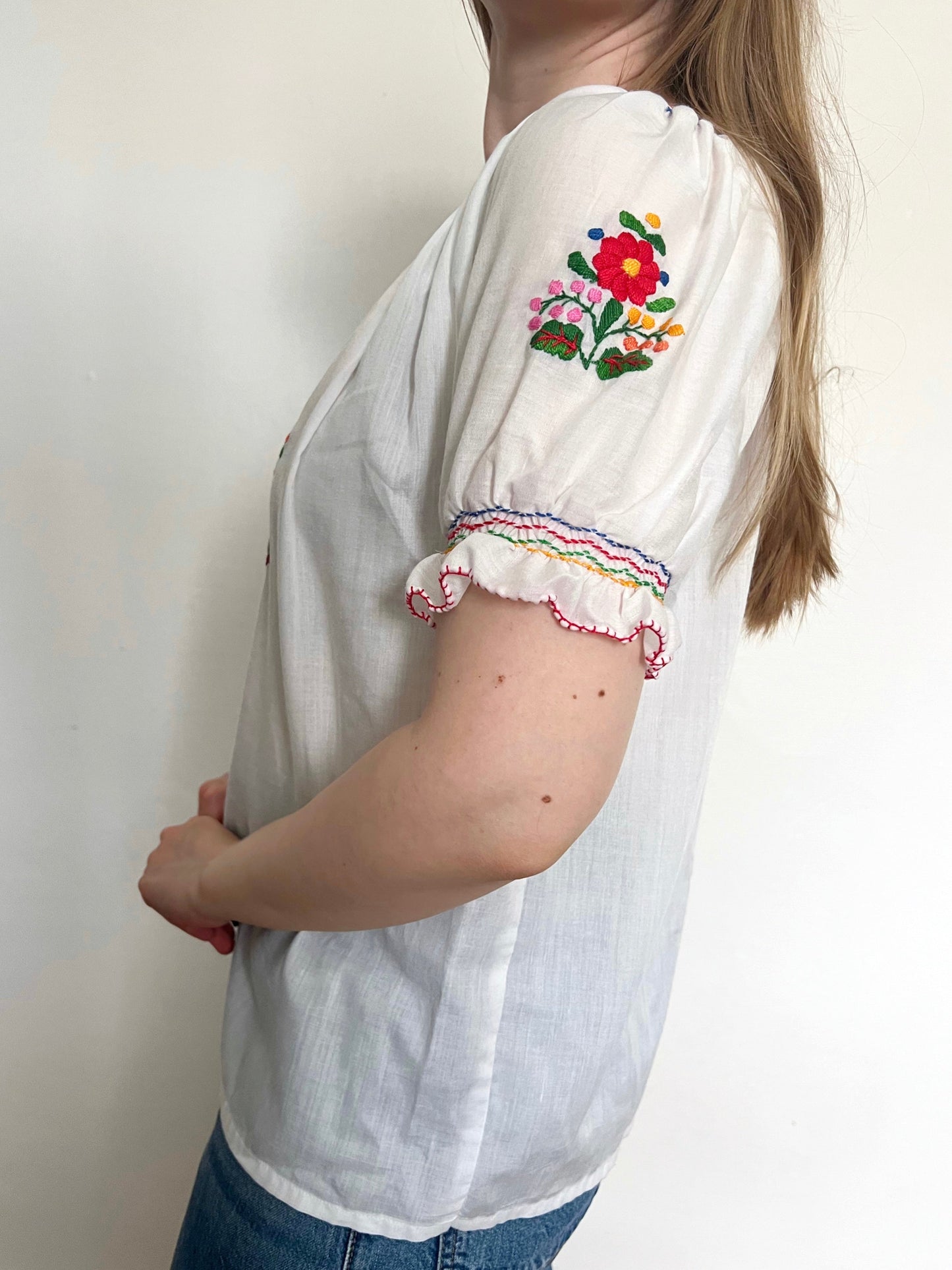 70s Matyo embroidered floral blouse, Size L-XL
