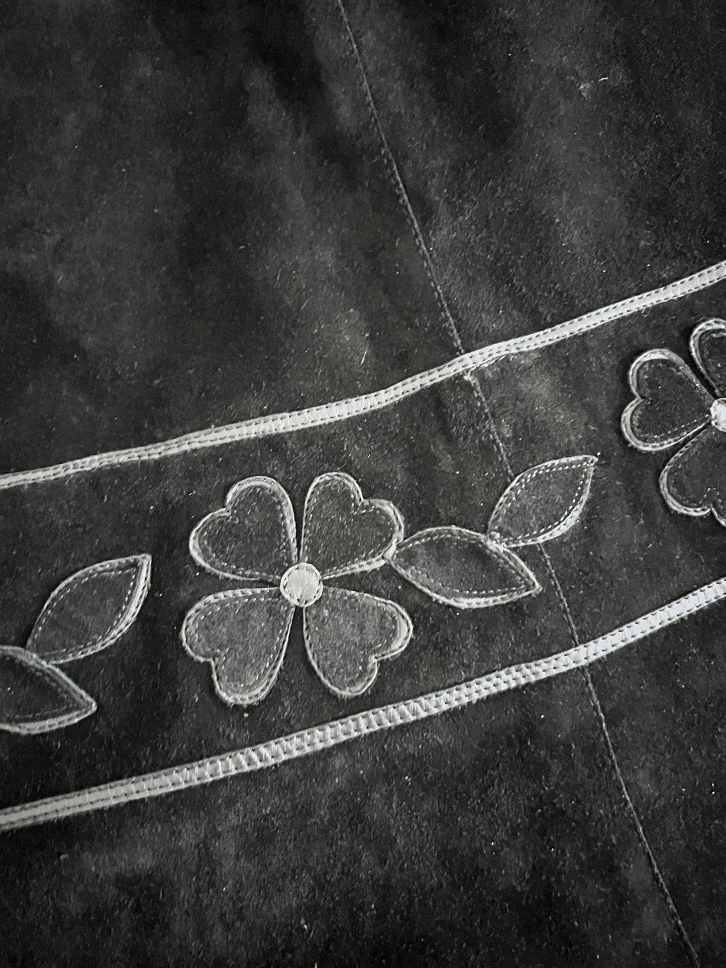 60s black suede flower skirt, Size XS