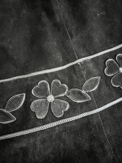 60s black suede flower skirt, Size XS