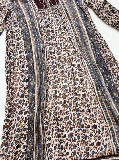 70s Indian cotton gauze pattern dress, Size M
