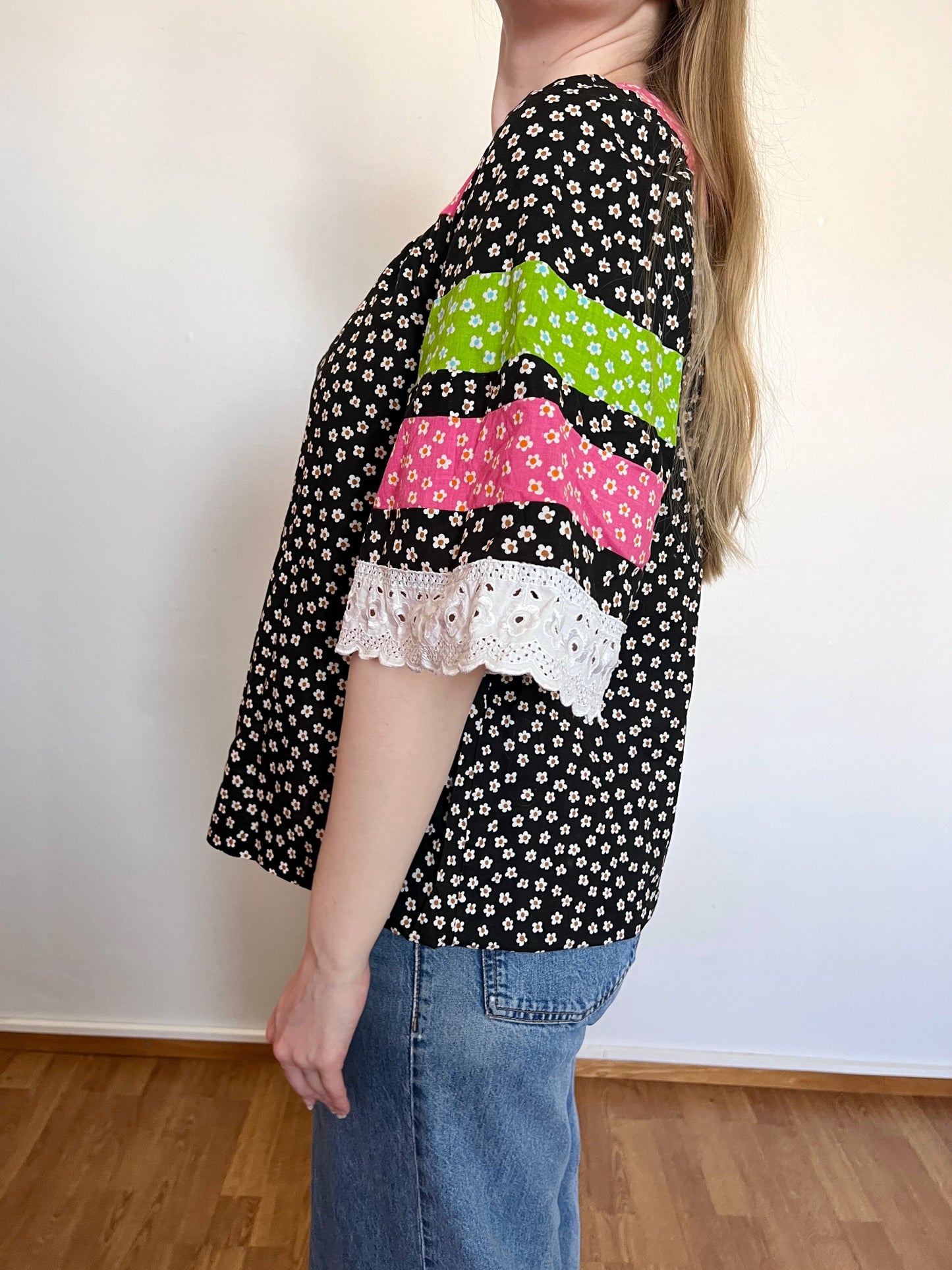 70s Pia & Paula cotton floral top, Size S