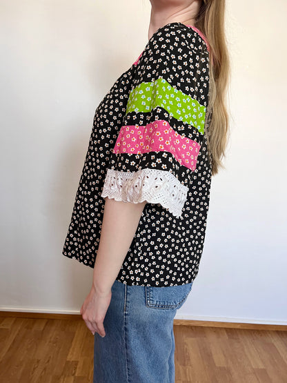 70s Pia & Paula cotton floral top, Size S