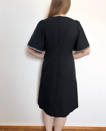60s black flutter sleeves dress, Size M-L