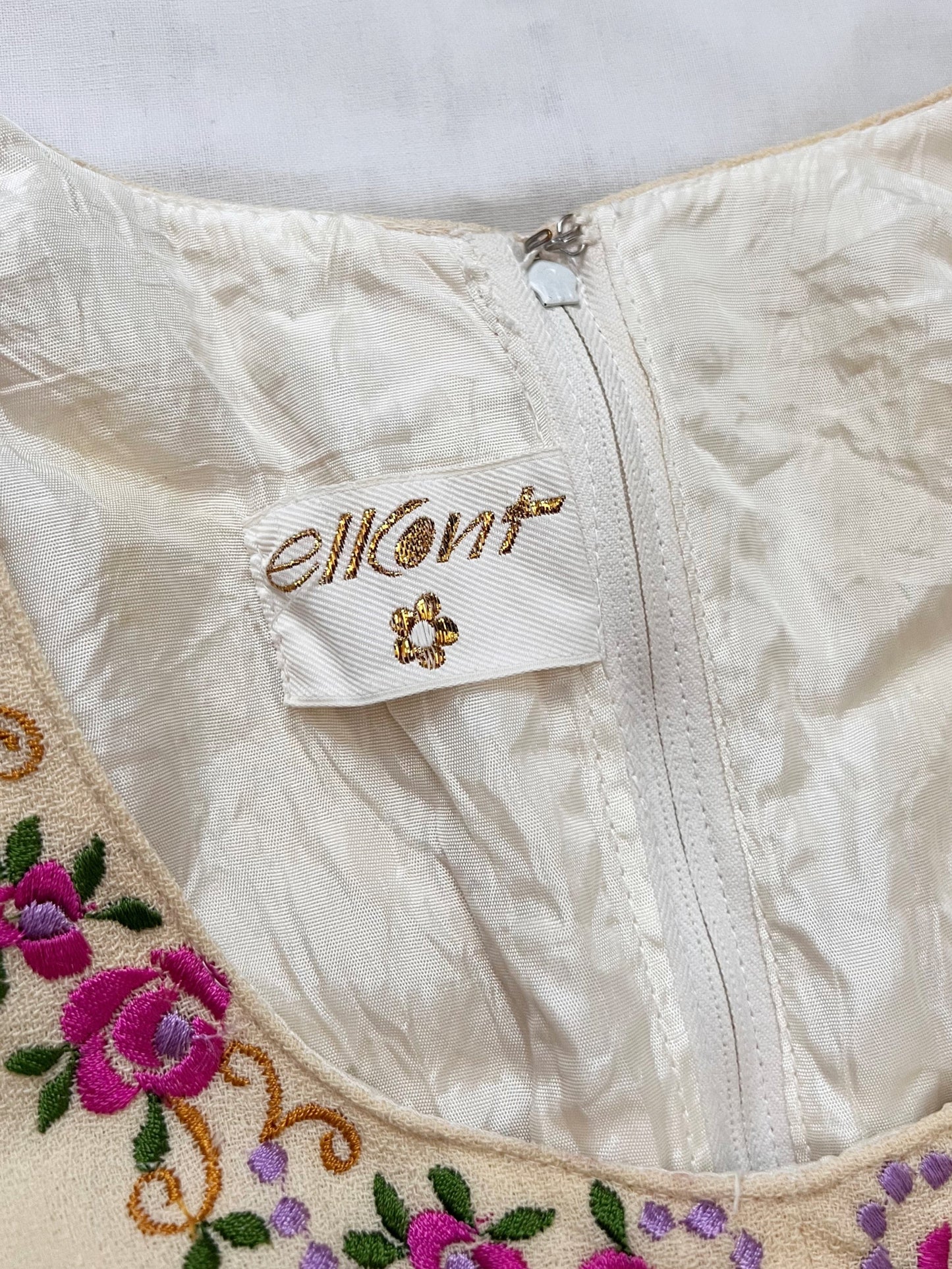 Maxi cream dress with floral embroidery, Size XS