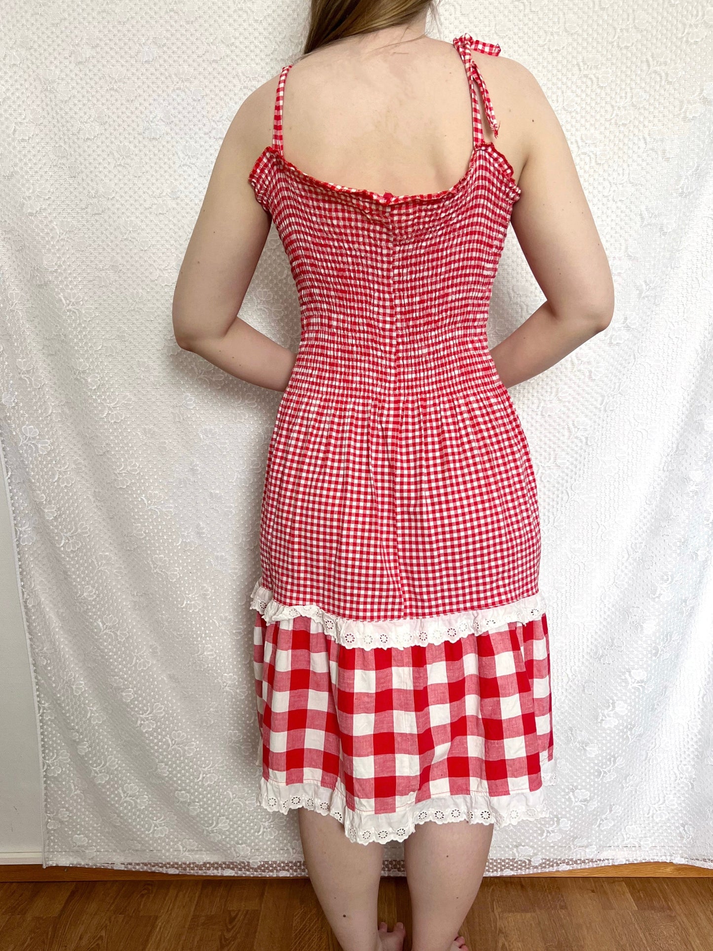 70s red and white gingham sundress, Size M