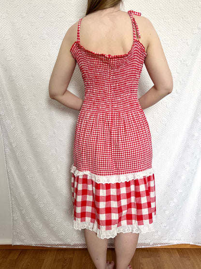 70s red and white gingham sundress, Size M