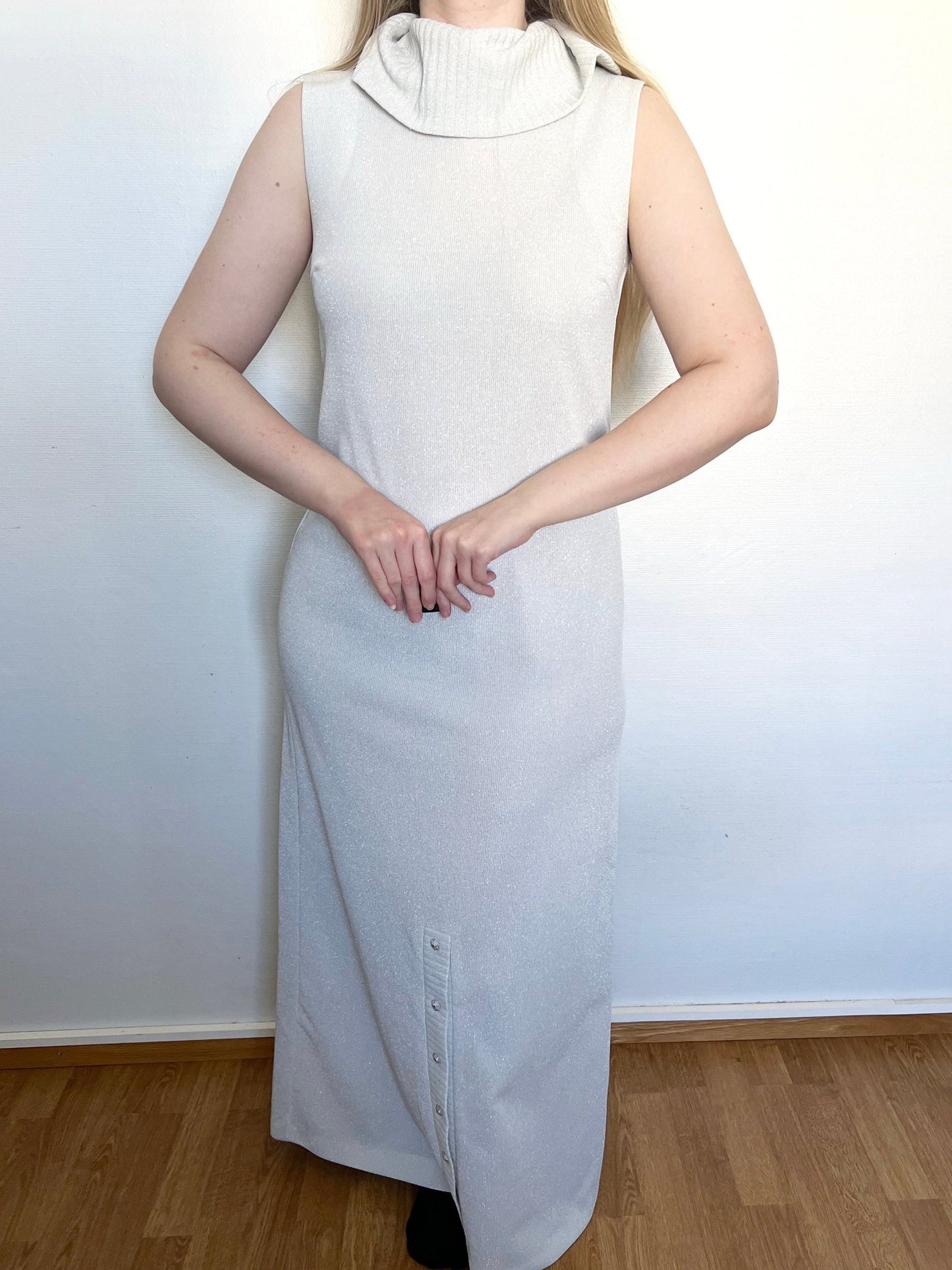 70s silver, shimmery maxi dress, Size S