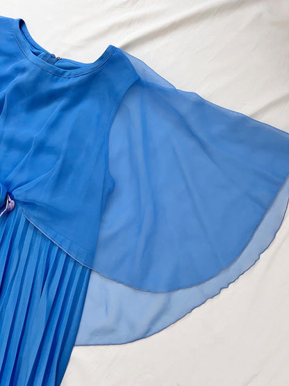 70s blue cape dress, Size L