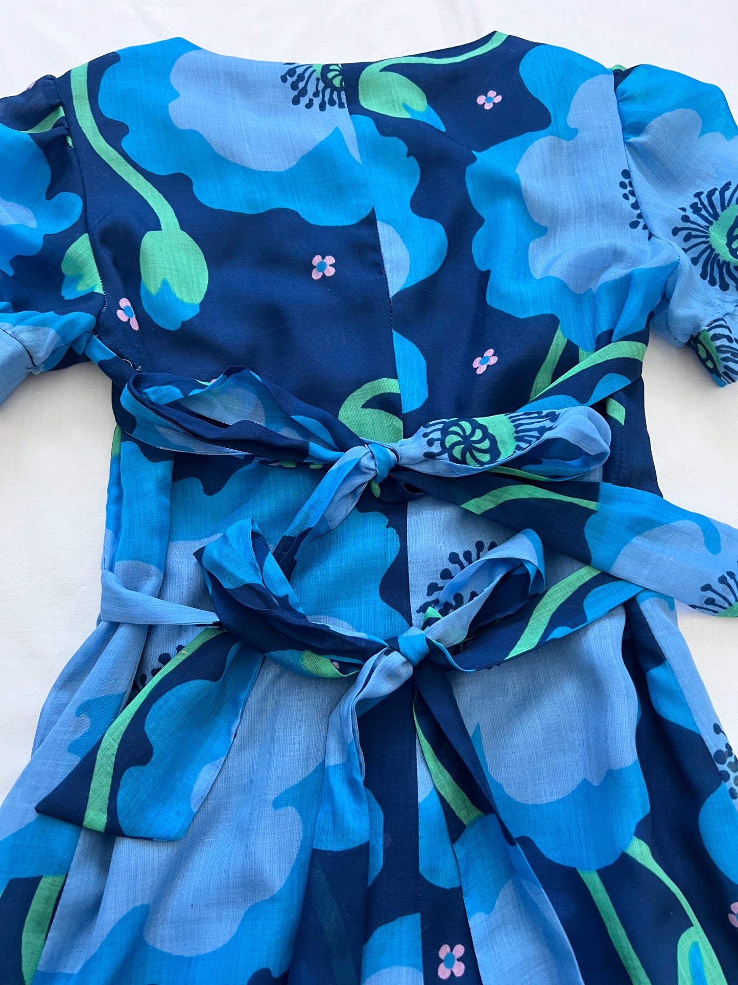 70s blue floral dress, Size XS-S