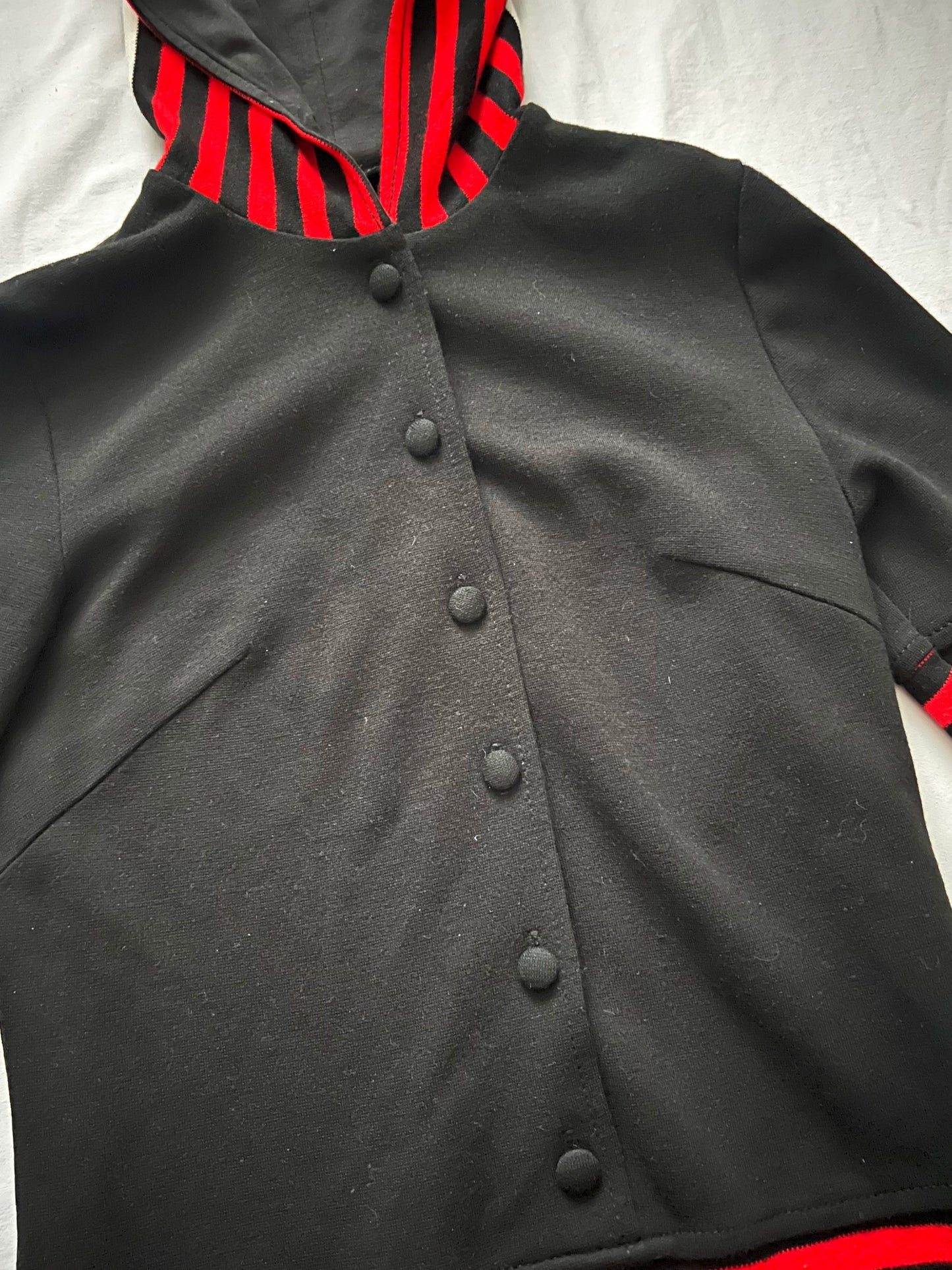 70s black striped hooded dress, Size S