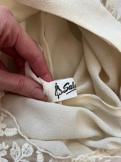 70s white lace detail dress, Size S