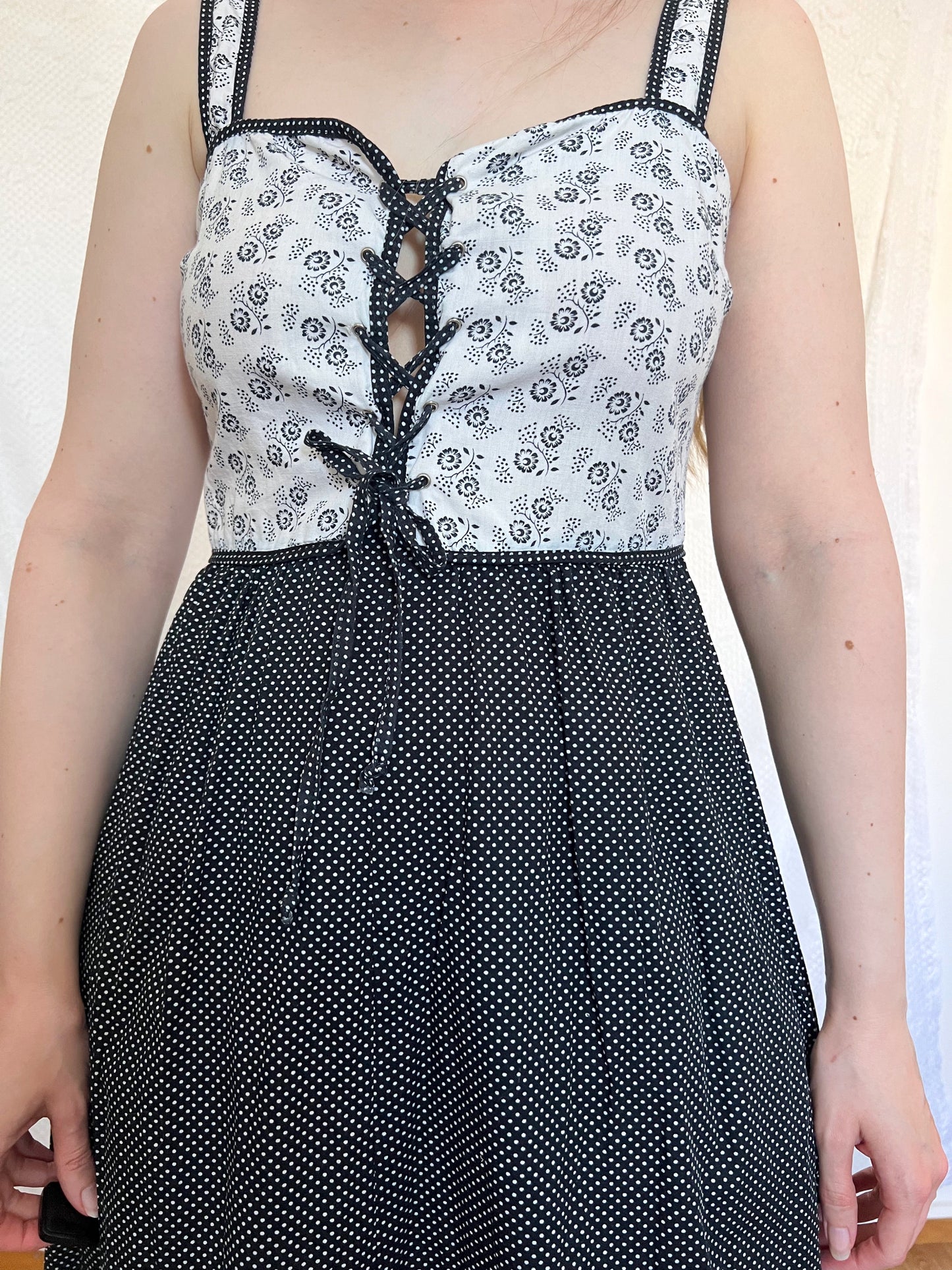 70s cotton black and white sundress, Size S