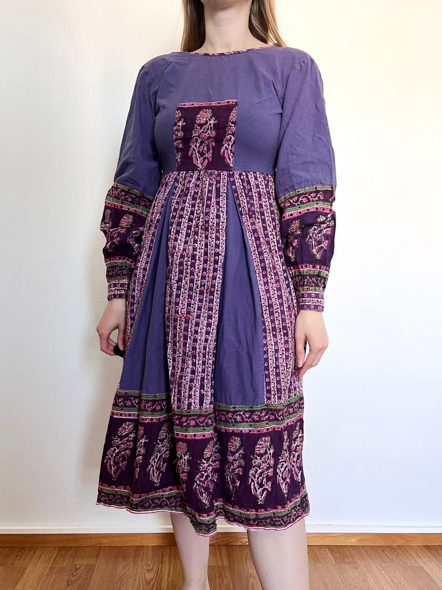 70s purple cotton dress, Size S