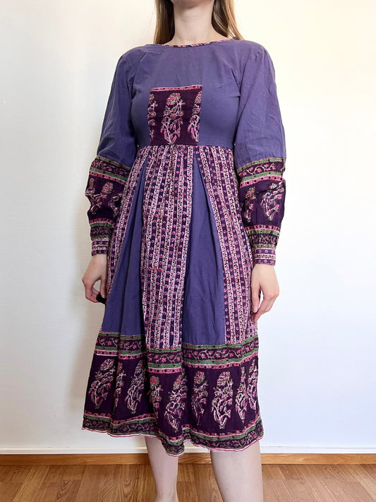 70s purple cotton dress, Size S