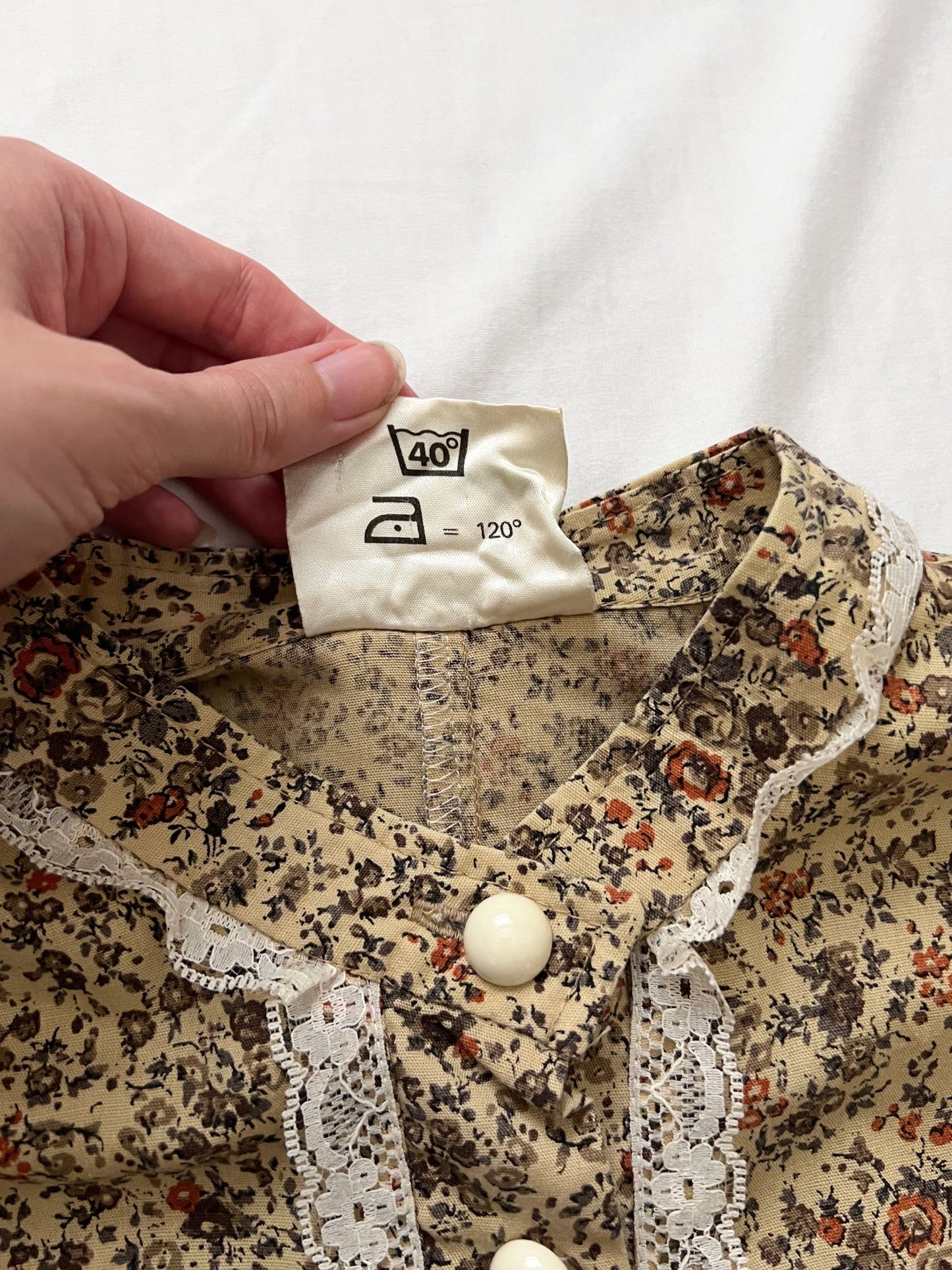 70s beige floral dress, Size XS-S
