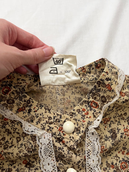 70s beige floral dress, Size XS-S