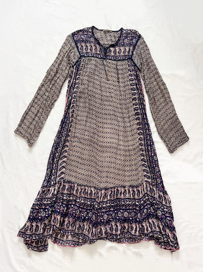70s 100% cotton Indian gauze dress, Size S-M