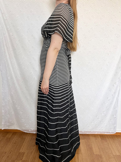 70s black and white striped dress, Size S-M
