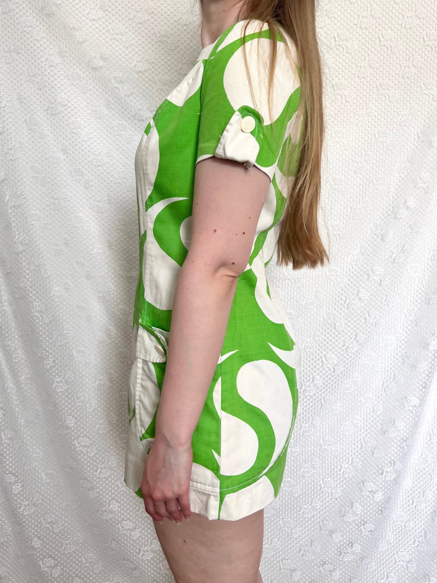 60s green & white mini dress, Size S-M